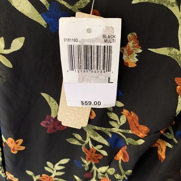 Gianni Bini Black Floral Print Loose Flowing Dress. Keyhole neckline. Large NWT - Picture 9 of 11